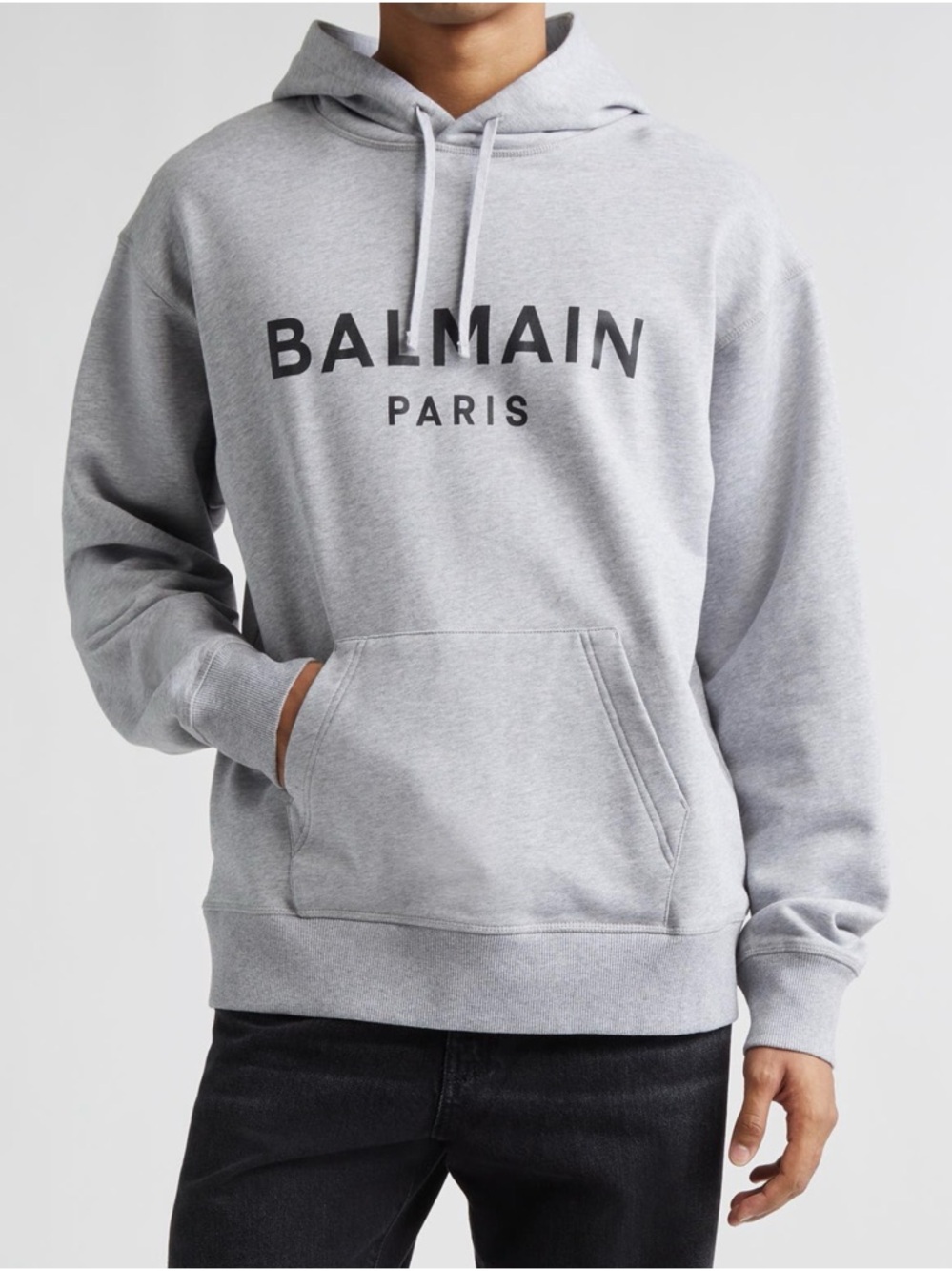 Balmain Gray Logo Hoodie in Light Heather